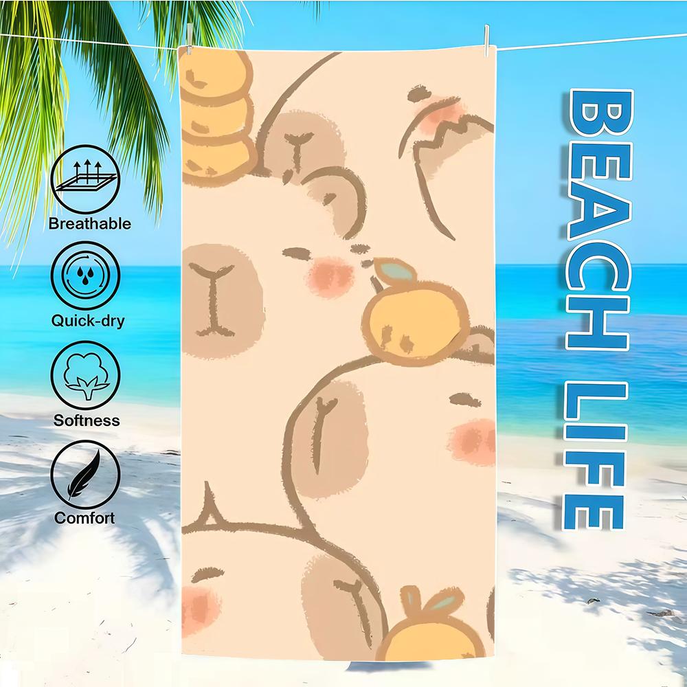 

1pc Anime Towel Capybara Textile Bathrobe Beach Quick-Drying Cute Lightweight Portable Camping Swim Pool Cartoon Travel W40*H60(CM)