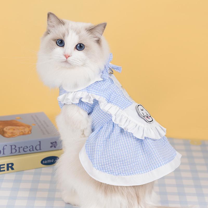 Cat Clothes Lace Lady Traction Skirt Spring and Summer Thin Breathable Blue Cat Hairless Cat Pet Clothes