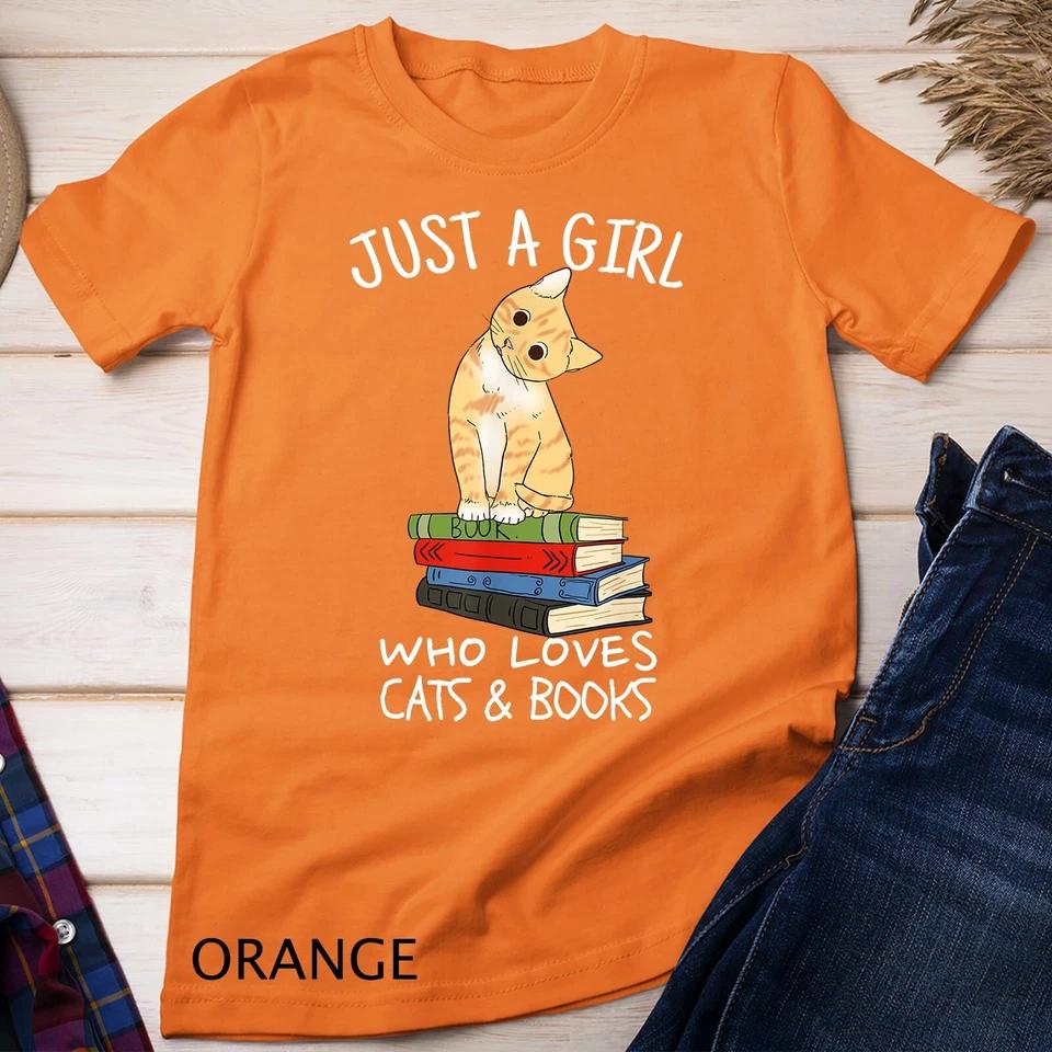 Just A Girl Who Loves Books And Cats - Funny Reading Unisex T-shirt 5 2XL