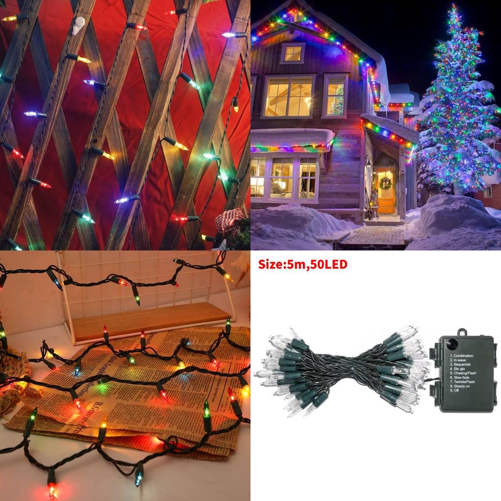 Julefarge Mini Lyslenke Med 50 LED-pærer For Feriefestdekor Og Innendørs Utendørsbruk