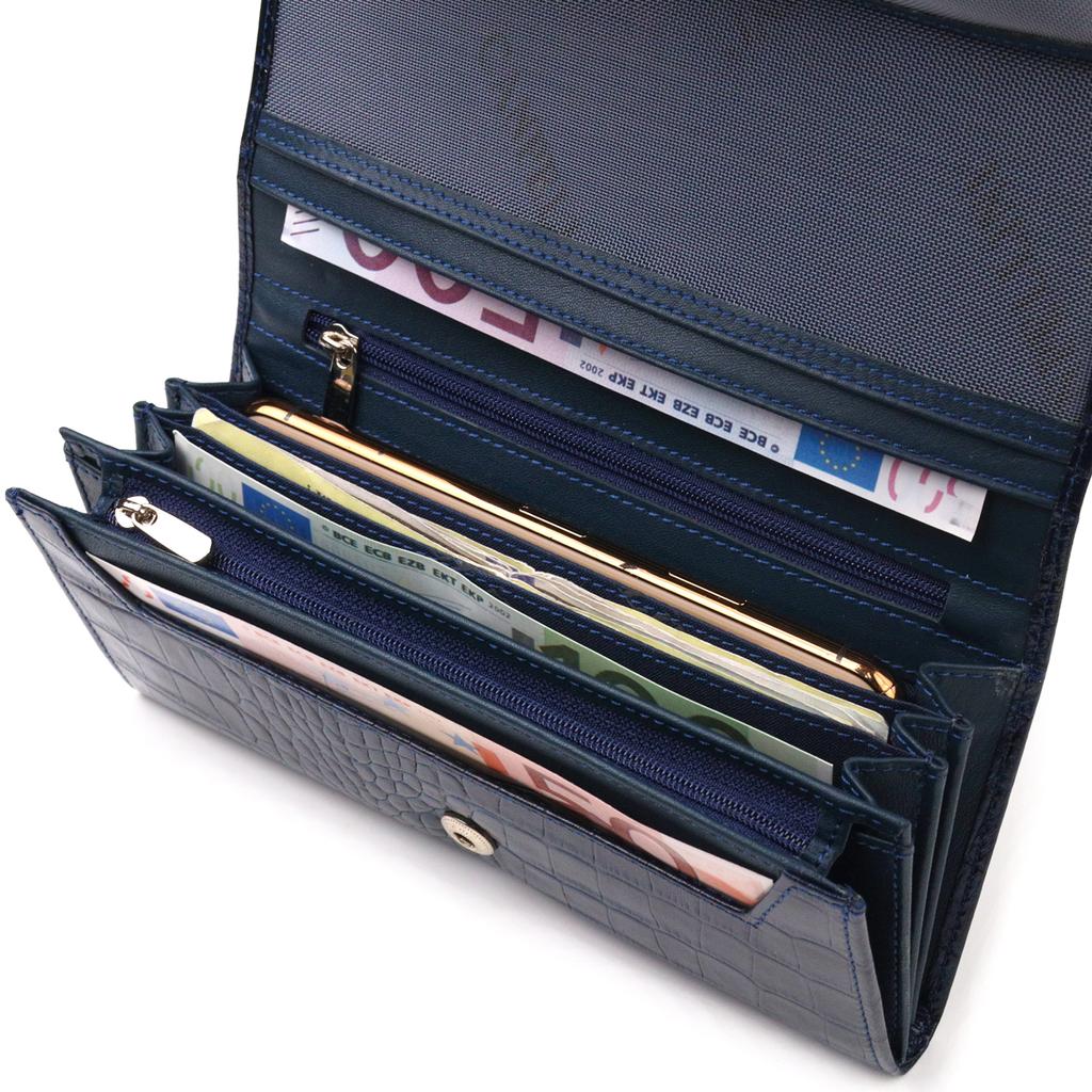 Niezawodny damski portfel ze skarbonką z prawdziwej teksturowanej skóry CANPELLINI Wallet 21531 Blue