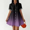 Women’s Casual Loose Shirt Dress Button Front Stand Collar Short Sleeve Gradient Print Relaxed Fit Tunic Dress for Daily Wear