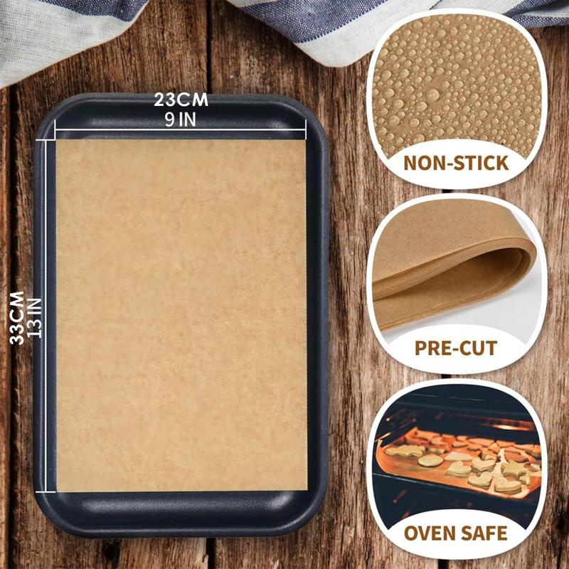 100 pièces Feuille de tapis de cuisson environ 23x33cm Papier parchemin antiadhésif Papier de cuisson Résistant à la chaleur Doublure de four Papier barrière à la graisse