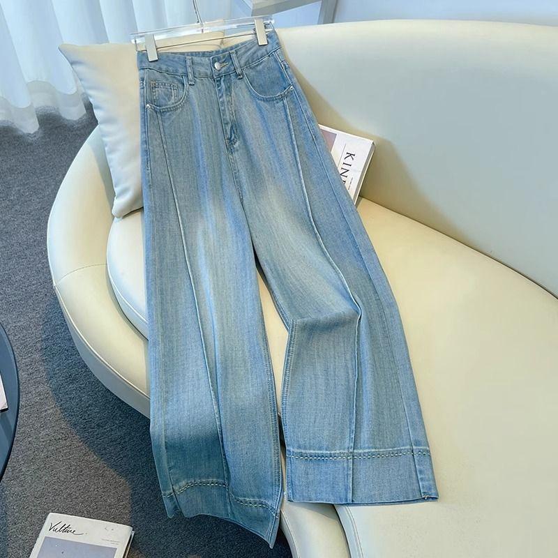 Women s Light Tencel High-Waisted Wide-Leg Jeans, Summer 2026 - Petite Nine-Point Straight-Leg Style XS