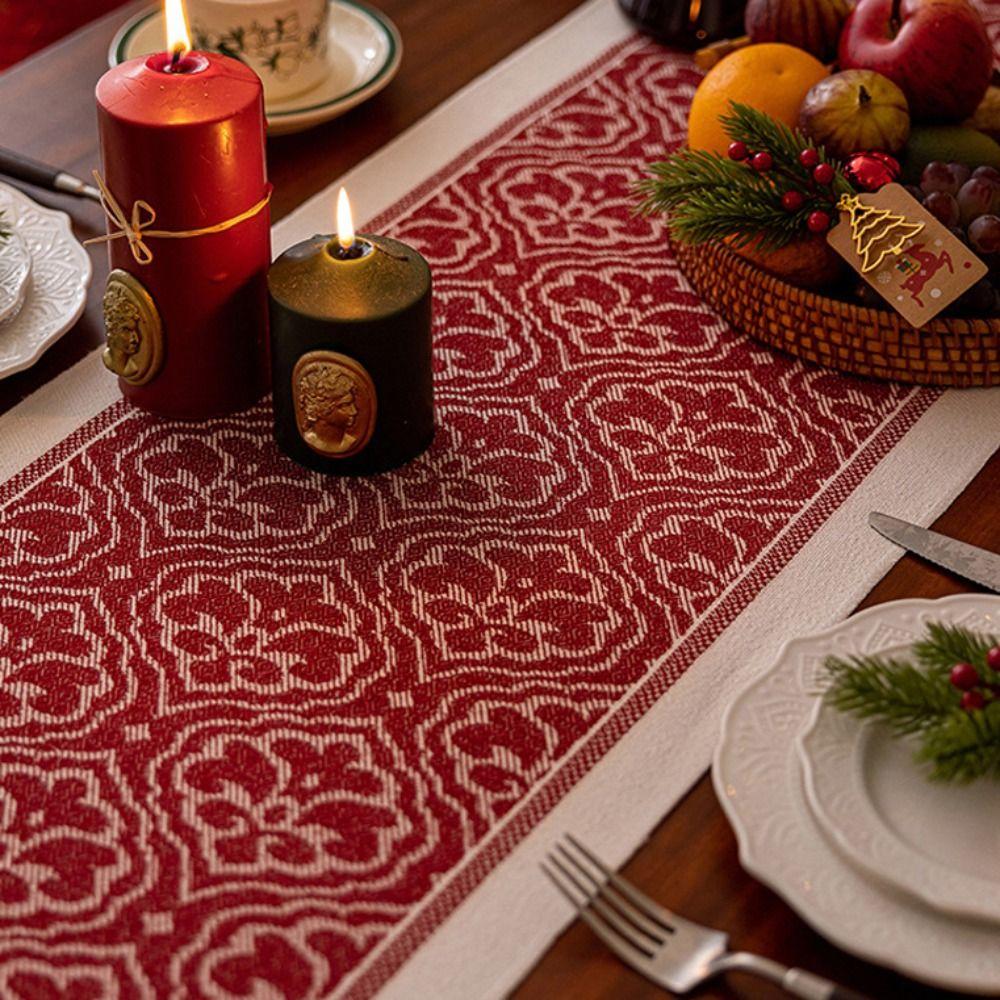Jacquard Ethnic Style Table Runner with Tassel Tablecloth Table Flag Table Cover  Table Decor