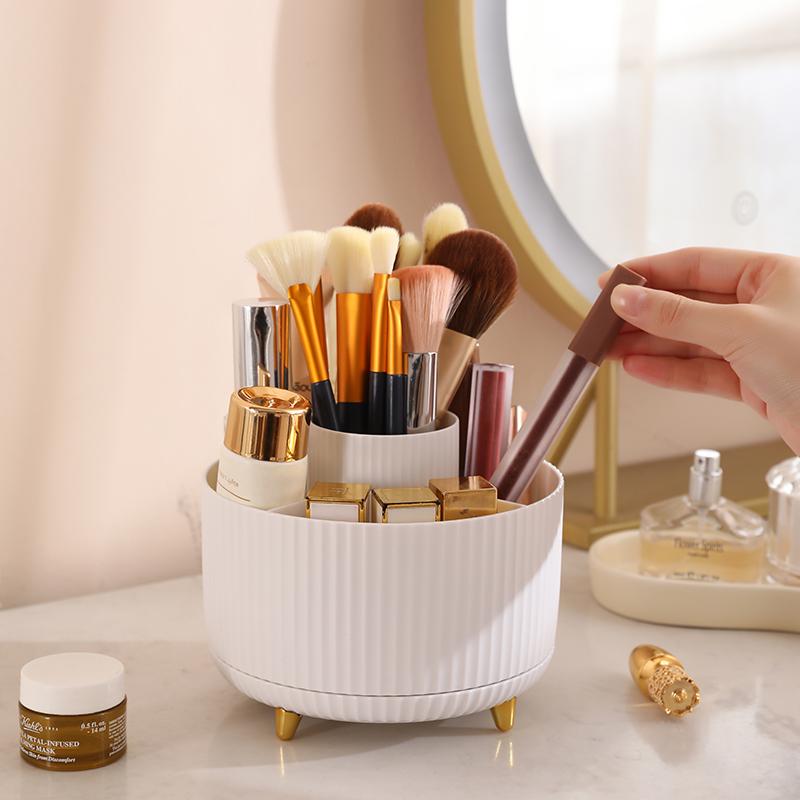 1Pcs 360° Rotating Makeup Brush Holder Storage Box, 5 Slot Makeup Brush Cup, Suitable for Bathroom Dressing Table,Office Desktop