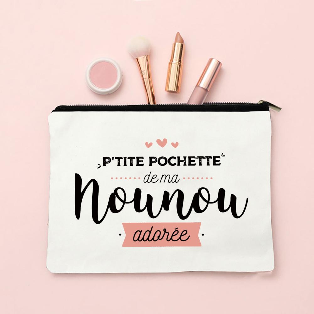 Merci Nounou Print Cosmetic Bag Women Neceser Makeup Bags Canvas Zipper Pouch Travel Toiletries Organizer Thanks Gift for Nounou