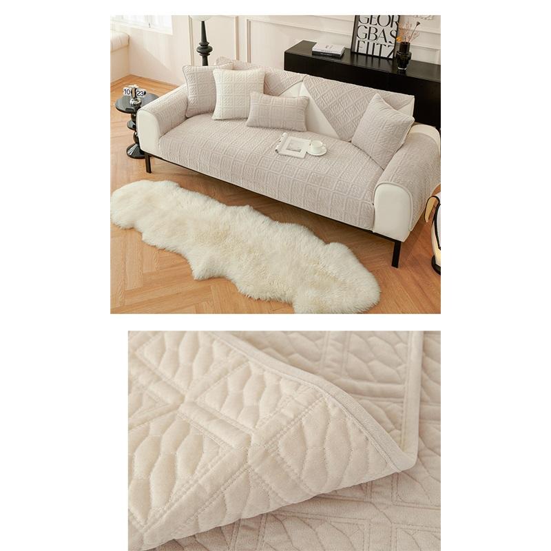 Plush Sofa Cover Thick Fleece Couch Cushion Winter Non-Slip Fabric Sofa Mat Slipcover Simple Design