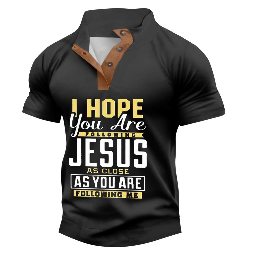 Letní pánská košile s krátkým rukávem na knoflíky se stojáčkem, ležérní módní top