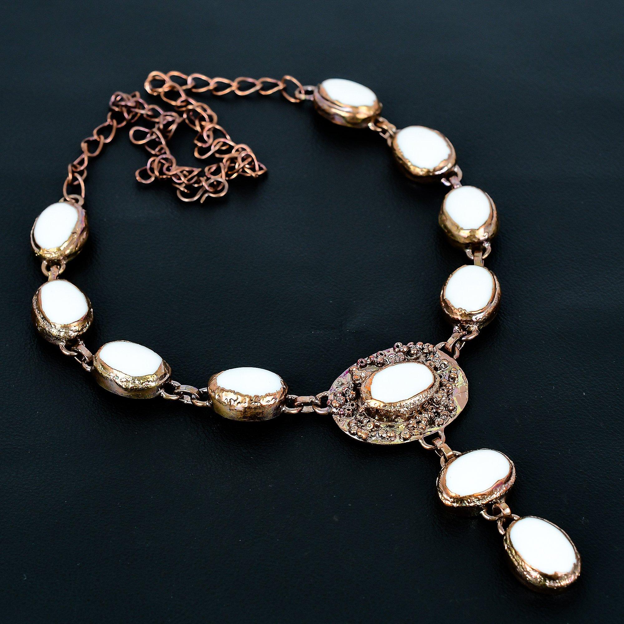 

White Coral Copper Electroformed Necklace With Adjustable Chain, Handmade Gemstone Necklace Jewelry, Gifts For Wife Brand New Necklace