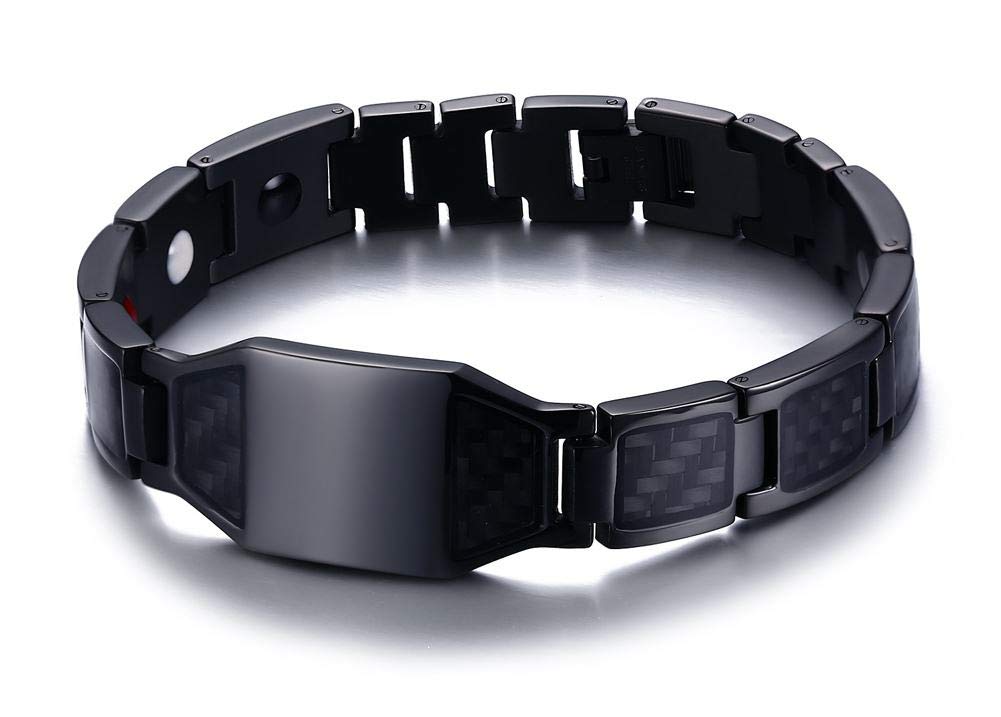 

Популярный брендовый браслет из титана, серебряная пластина, гравированный масонский магнитный браслет, европейский подарок на день рождения [Rockyu] для мужчин (Пустой-черный)