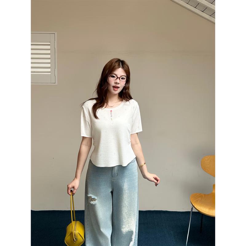 Women s Plus Size Colorful Button Knit Short Sleeve Top XL