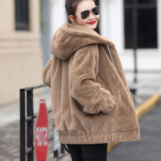 Women's Fuzzy Fleece Jacket Full Zip Up Hooded Sherpa Lined Coat Thick Warm Fall Winter Outerwear with Pockets