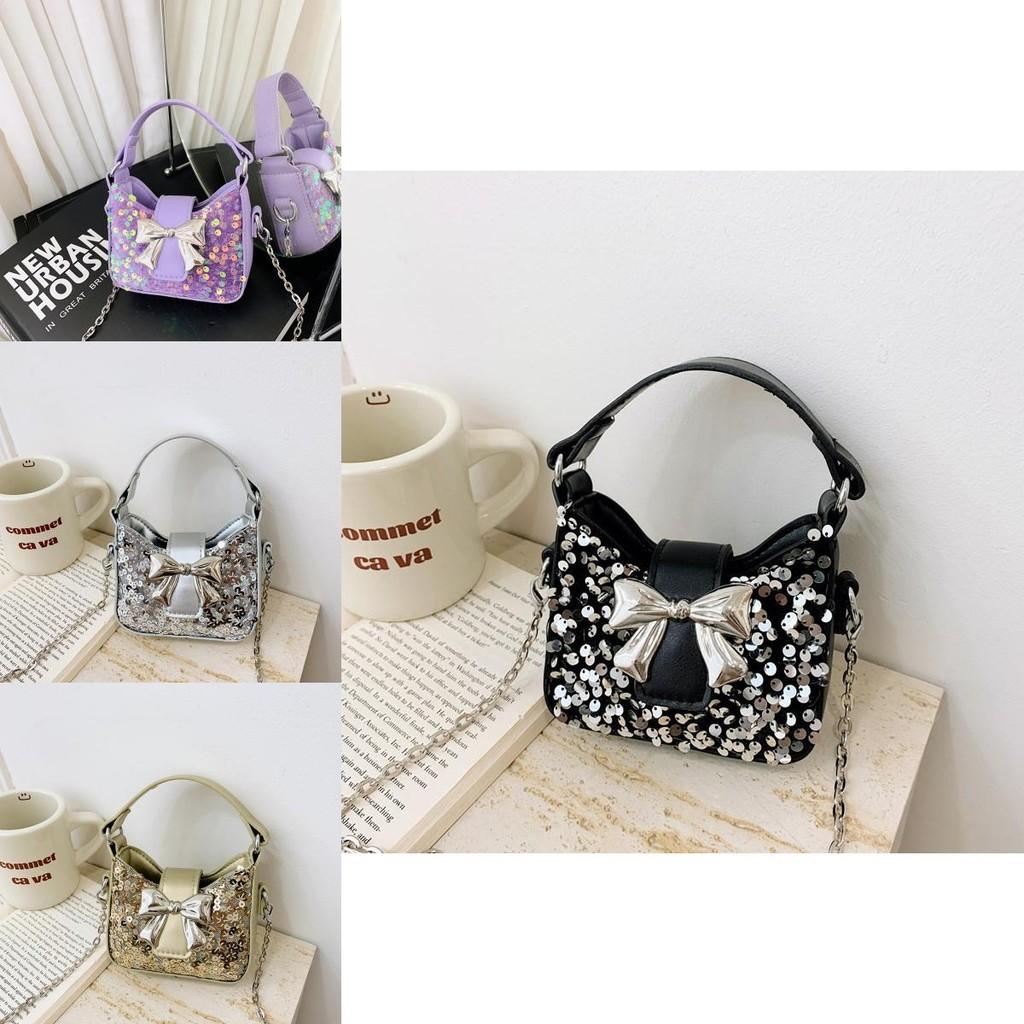 Kids Girl Butterfly Bow Sequin Mini Shoulder Bag With Breathable Pu Material For Daily Use
