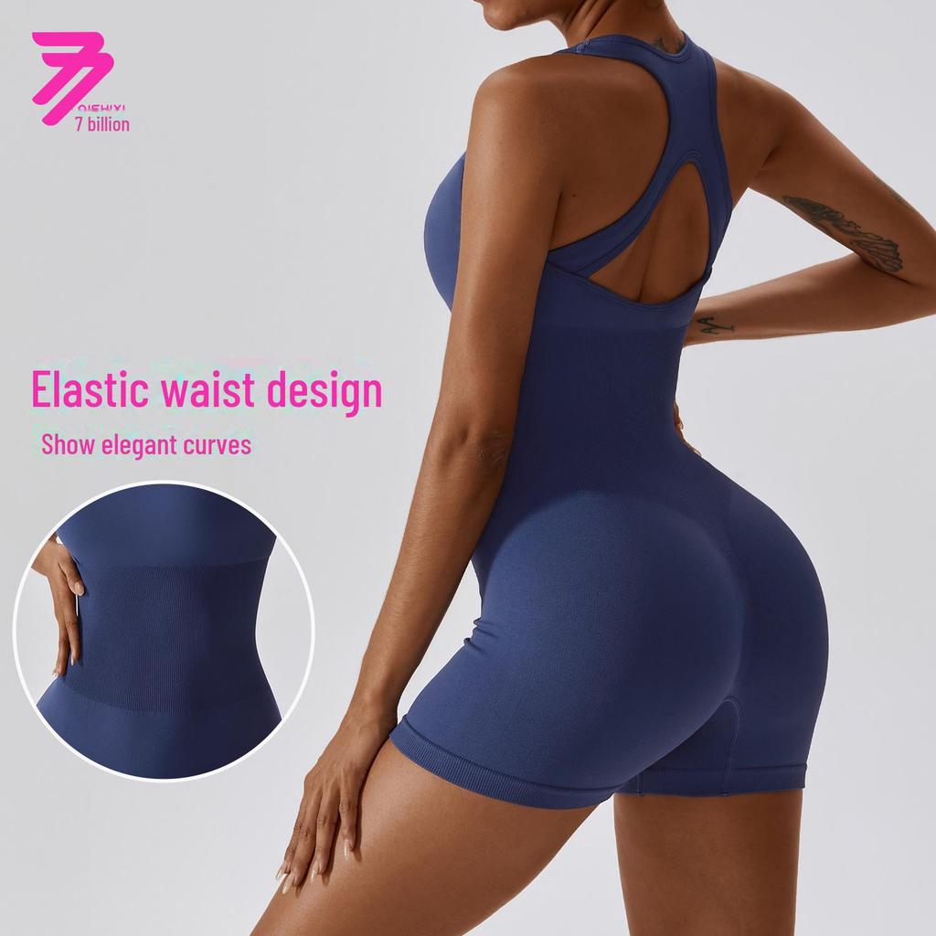 European & American High-Elastic Seamless One-Piece Yoga Jumpsuit 6949 - Slimming & Stylish with Open Back Design for Women.