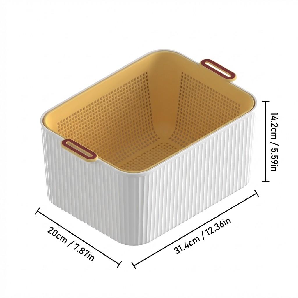 1/2/4Pcs Fruit Vegetable Drain Storage Basket Plastic Double-Layer Storage Box With Handle Multifunctional Kitchen Organizer