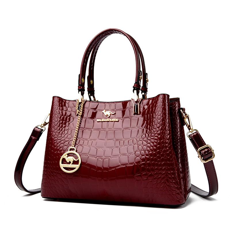 Women's bag handbag New patent leather alligator pattern shoulder bag Large capacity simple messenger bag