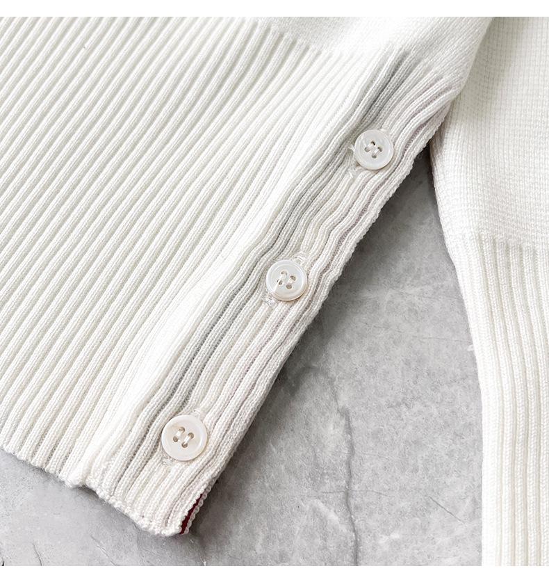 TB Unisex V-Neck Knit Cardigan - Autumn/Winter Colorblock Sleeves with Four Stripes, Slim Fit, Fairy Style.