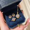 French Vintage Jewelry Set with Purple Zircon Necklace Elegant Flower Ring Delicate Earrings Women Accessories