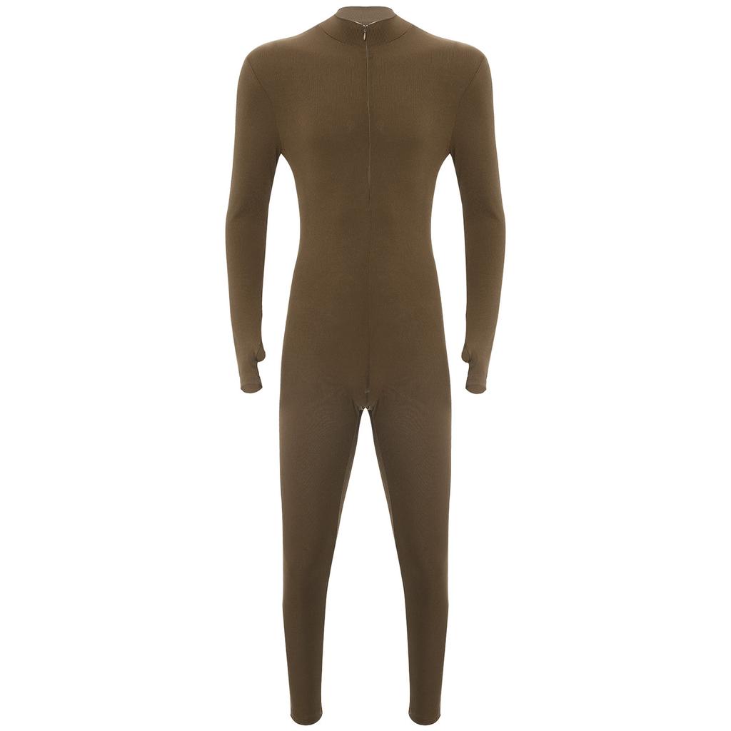 Macacão Unitário Listrado Masculino Gola Alta Manga Longa Calça Zíper Frontal Estilo Romper Roupa Esportiva Yoga