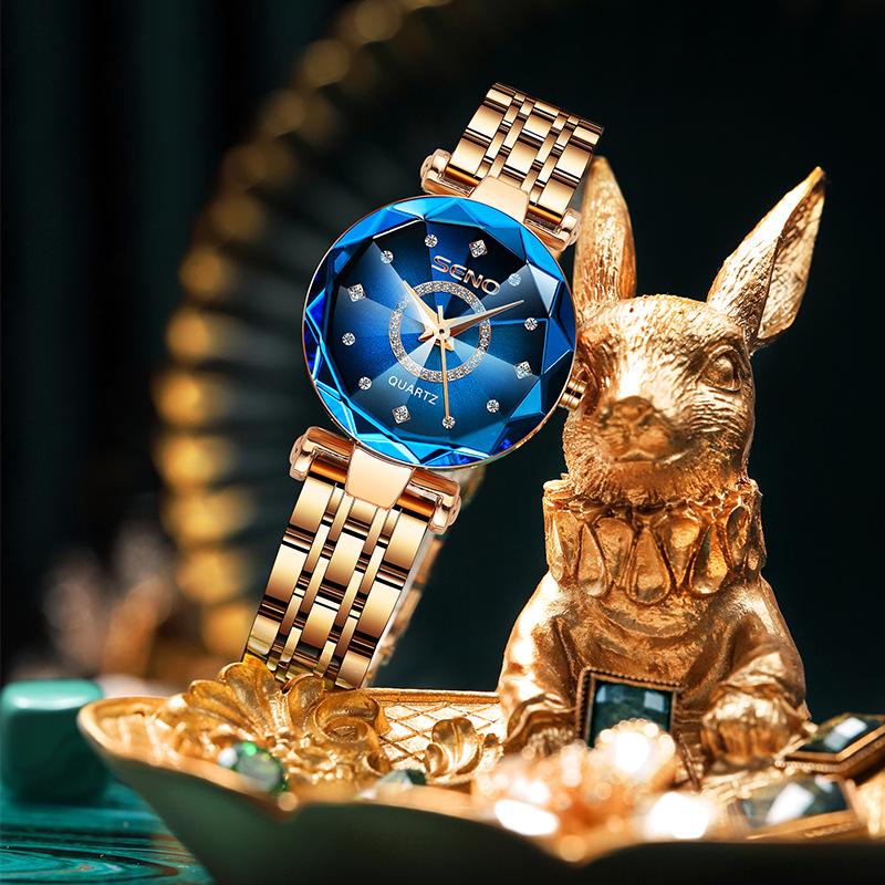 Ocean Heart Quarz Damen Diamantuhr - Stahlband, Wasserdicht
