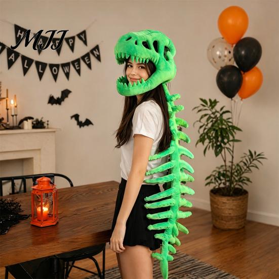 Halloween Dekor Dinosaurierskelett Kostüm, 3D Spinosaurus Schädel Maske Kopfstück und Wirbelsäule, Heim Plüsch Kapuzen Kostüm für Halloween, Cosplay,