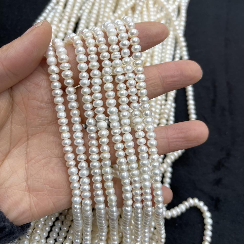 1String, White Natural Freshwater Pearls, Handmade Flat Pearl Beads for Jewelry Making DIY Crafts (Beads 5-5.5mm, Length 36cm)