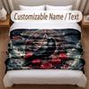 Rose Floral Theme Soft Blanket Personalized Custom Name Text Print Warm Blanket Home Sofa Bedroom Decor