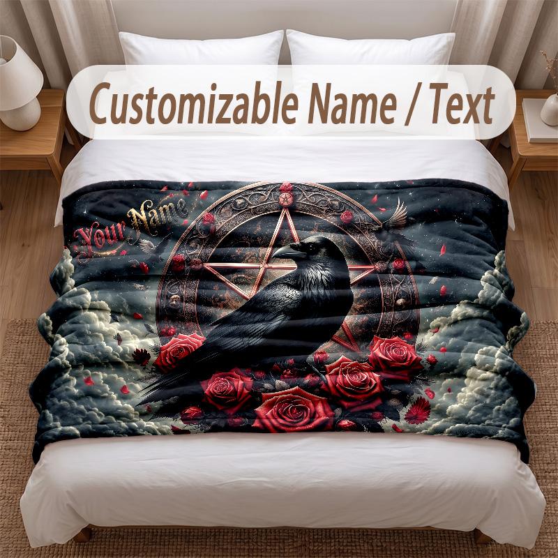 Rose Floral Theme Soft Blanket Personalized Custom Name Text Print Warm Blanket Home Sofa Bedroom Decor