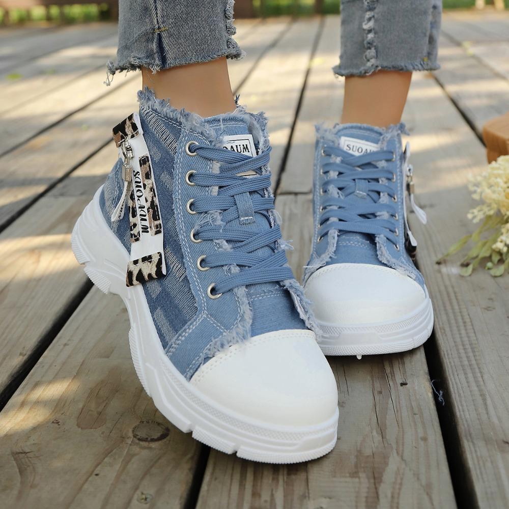 2026 Wiosna Płótno Podwyższające Damskie Buty Nowe Sneakersy na Platformie Damskie Uczennica Buty Deskorolkowe Wysokie Buty Outdoorowe Codzienne