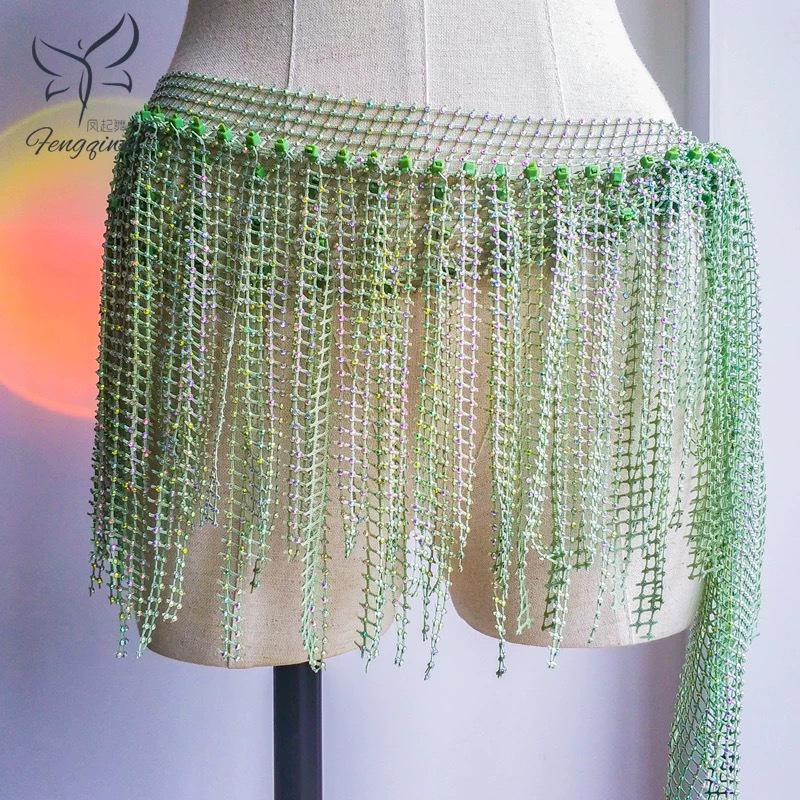 Zhao Hao Rhinestone Tassel Belly Dance Waist Chain Scarf – Multi-layered, Hot-fix Dancewear for Group Performances