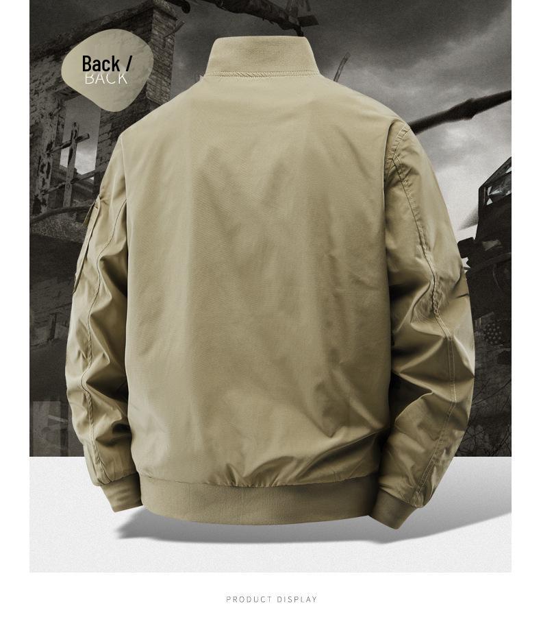 Men's Trendy Korean Style Stand Collar Bomber Jacket - Windproof, Solid Color for Spring & Autumn Outdoor Sports