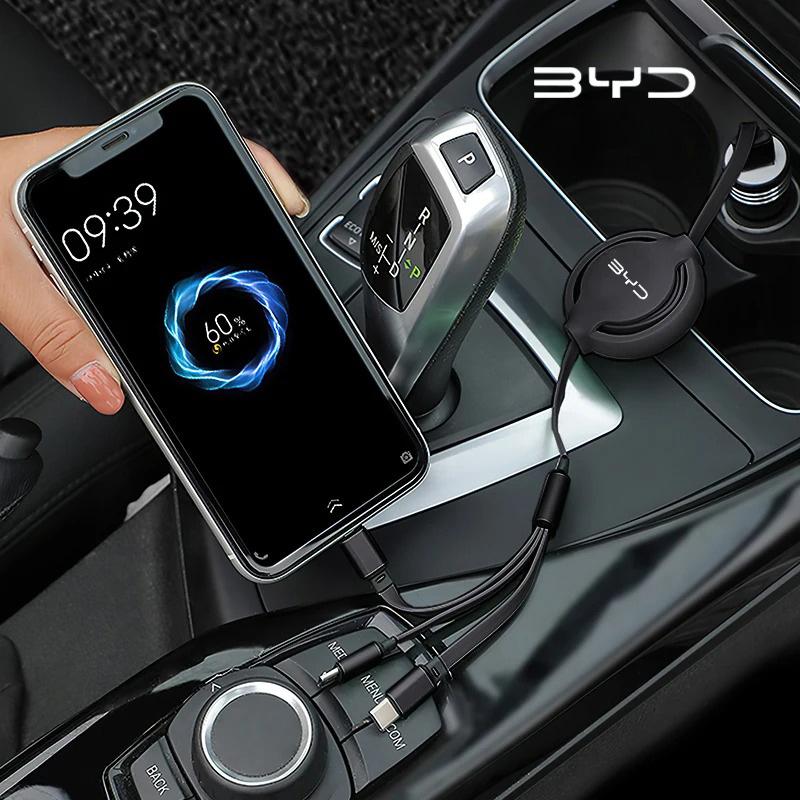 Car 100w Fast Charging Data Cable Scalable 3 In 1 Phone Charger Type C for BYD Tang F3 E6 Atto Yuan Plus Song Max G3 Accessories