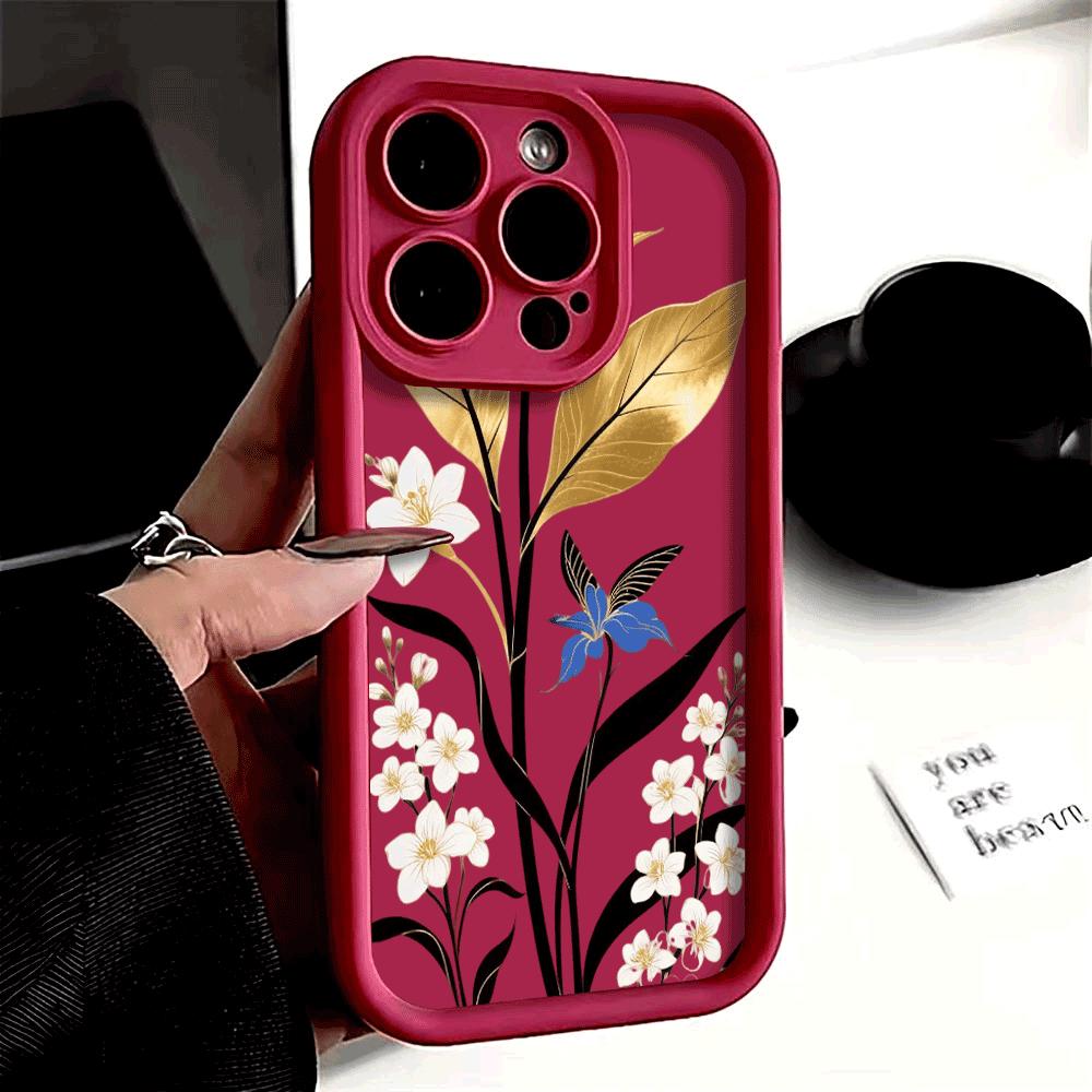 Goldblatt Florales Design Weiche TPU Handyhülle für iPhone 16 15 14 13 12 11 Pro Max Plus Stoßfest Anti-Rutsch Abdeckung