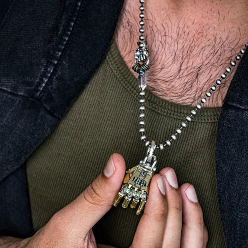 Detailed Bionic Hand Pendant Necklace Sturdy Copper Day to Night Versatile Jewelry Pieces