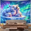 Polar Bears Under Northern Lights Pattern Wall Hanging Tapestry Decorative Tapestry Home Decor for Bedroom and Living Room