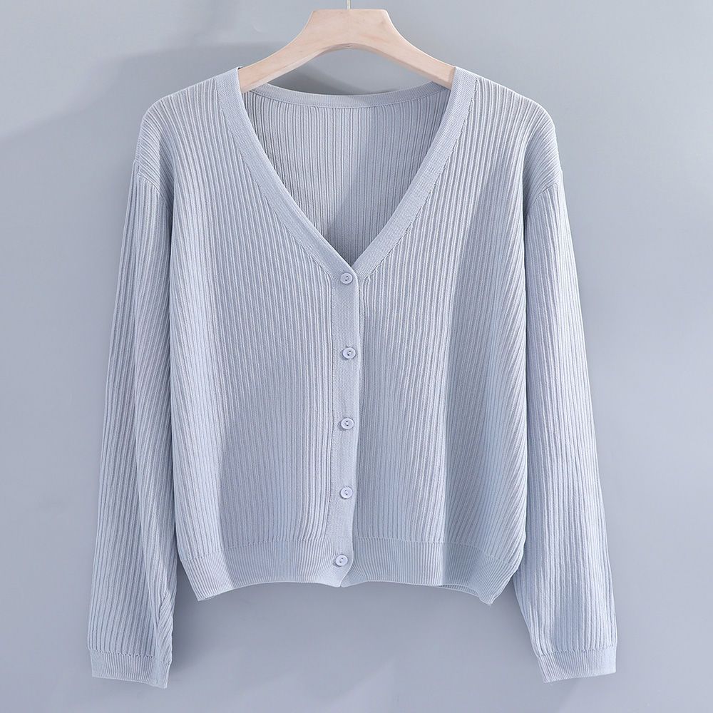 Women's Long Sleeve Cardigan V Neck Elegant Knit Top Thin Solid Color Shrug