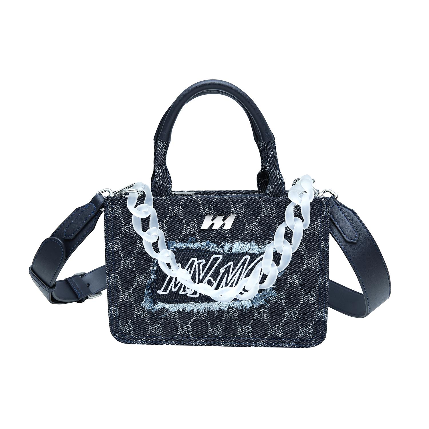 

New MQ PU Leather Tote Bag Shopping Bag Shoulder Bags Handbags Small Size Unisex Blue/Ecru/Black MQ221058 22.1*8.1*24.9CM