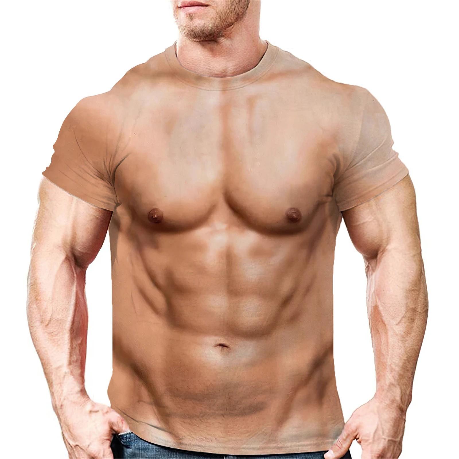 

Сексуальная мода с татуировкой мышц, креативный хип-хоп, забавный крутой парень, летняя мужская футболка с круглым вырезом и коротким рукавом, топ с 3D принтом Харадзюку L