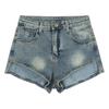 Women's High Waist Elastic Denim Shorts - Irregular Slanted Hem, Petite Fit, Casual Versatile Summer Hot Pants