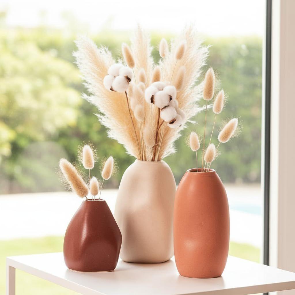 Rustic Ceramic Bud Vase - Set of 3 | Centerpiece & Showpiece for Home Decor, Living Room, Bookshelf & Tabletop Styling