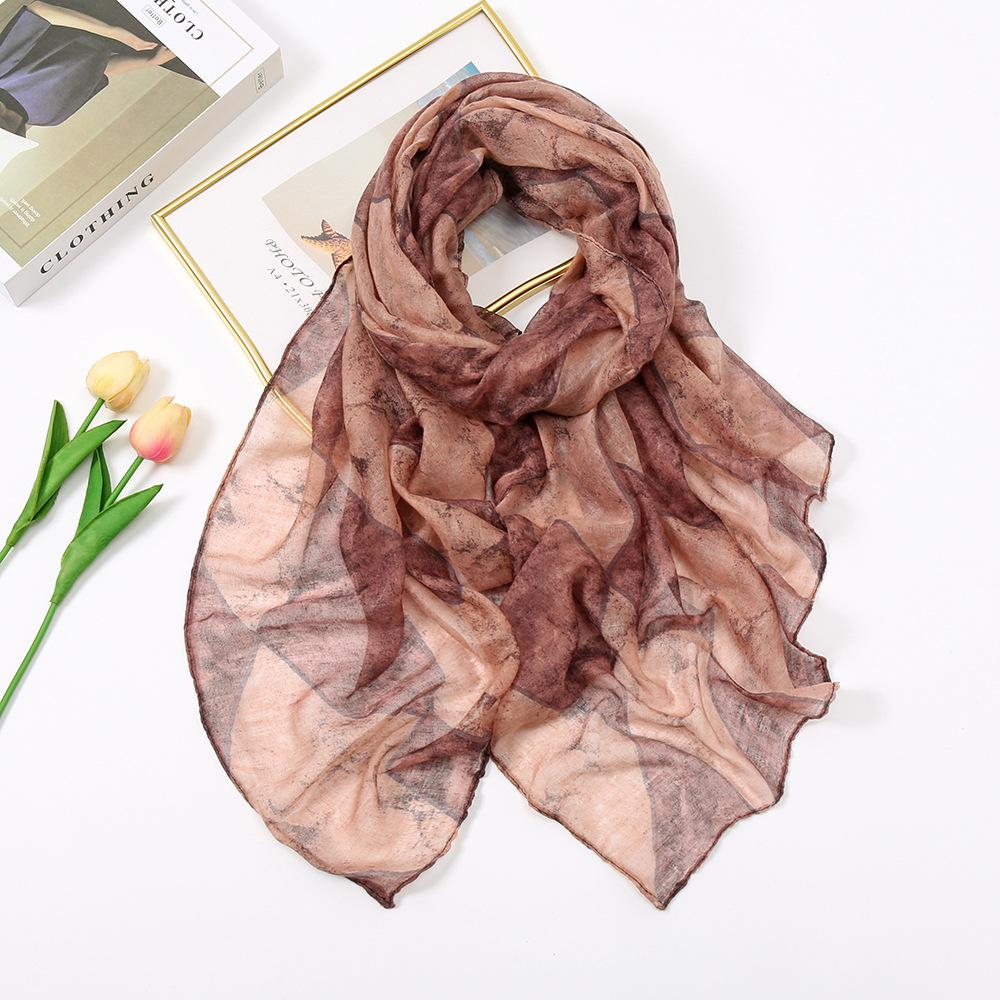 Simple Women Scarves New Geometric Print Voile Girls Scarf Retro Soft Cotton Foulard Viscose Students Female Wrap Shawls