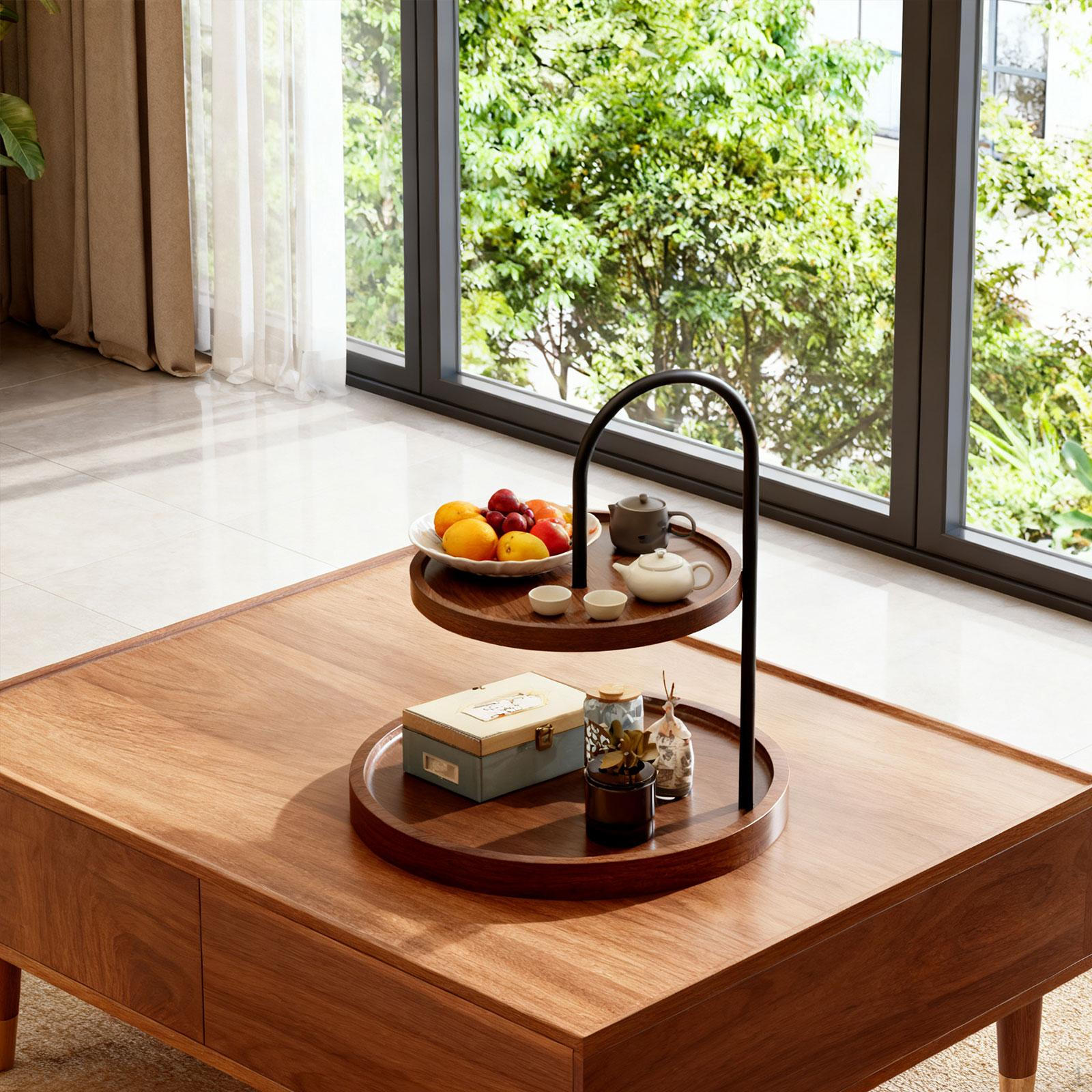 

2 Tier Wood Serving Tray Tiered Party Platter Farmhouse Decorative for Christmas Coffee