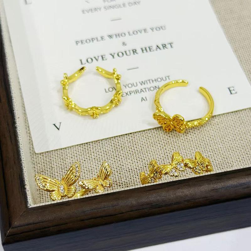 "Pine Pear Butterfly Cluster" Medieval Vintage Butterfly Open Ring Female French Exquisite Niche High-End Ring