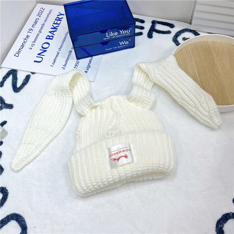 

Autumn/Winter Women s Loverboy Wool Hat with Cute Cat/Pig Ears - Versatile Knitted Couple Hat