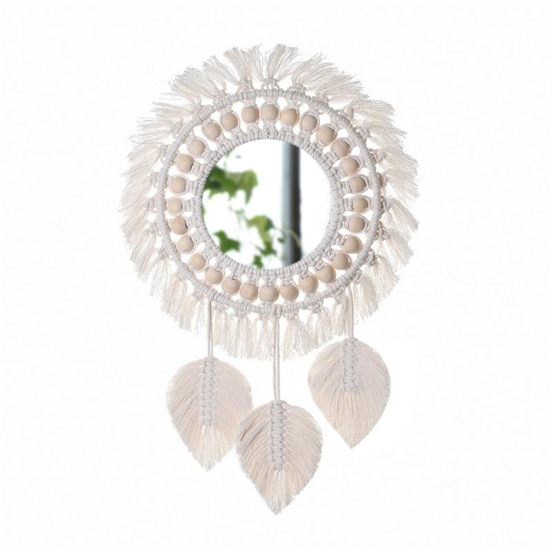 Bohemian Wall Hangings Mirrored Cotton Rope Tassels Round Mirrored Wall Decors
