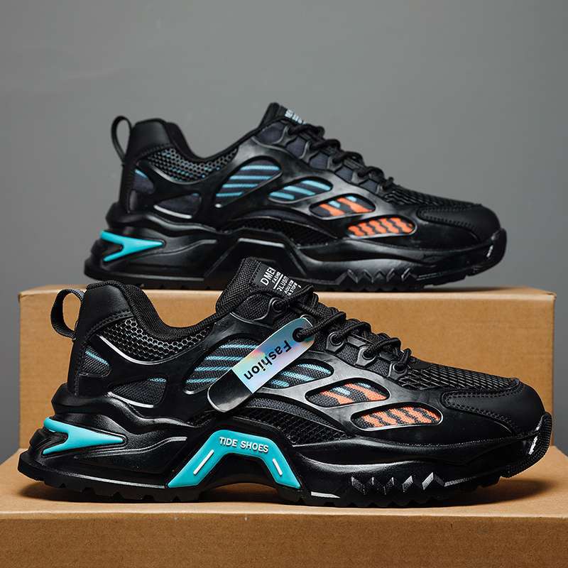 Men's shoes summer breathable 2025 new versatile mesh sports casual running heightening black dad ins trendy shoes