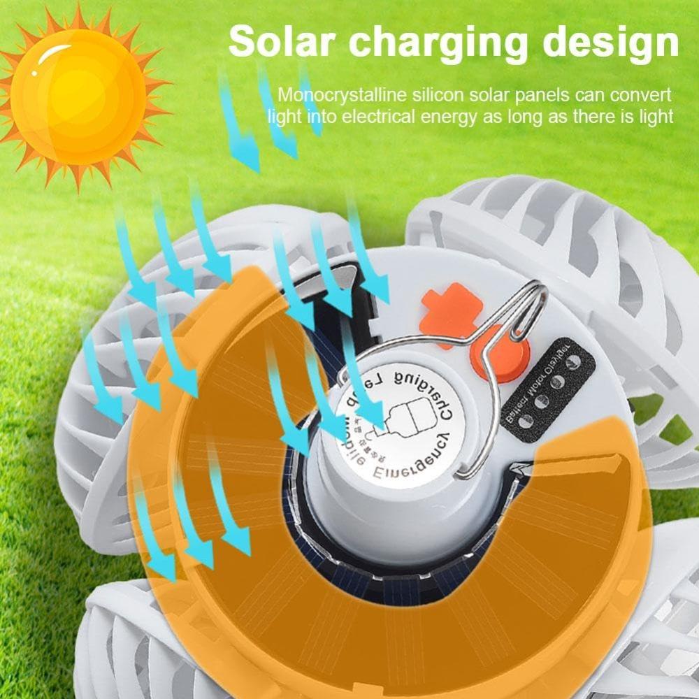 New Football Solar Fan Light Rechargeable Wall Mounted Foldable Fan Light LED Bulb Portable Camping Lamp Outdoor