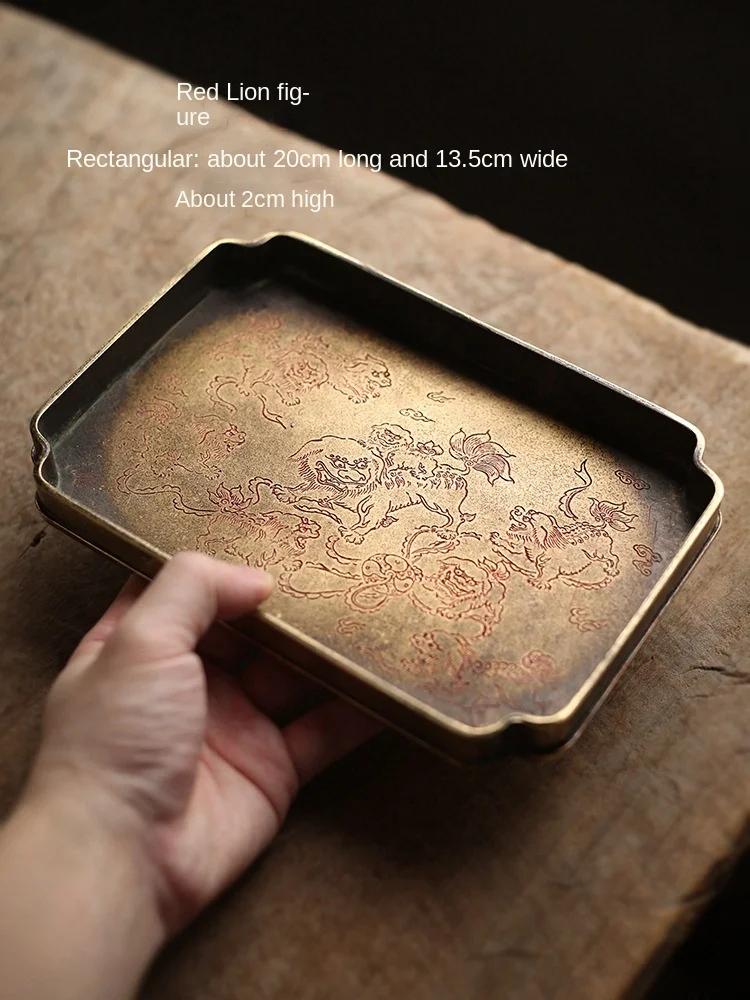Tea Art Song Style Antique Pure Copper Painted Pot Tray Handmade Brass Pot Mat Copper Tea Tray Dry Teapot Platform Tea Table