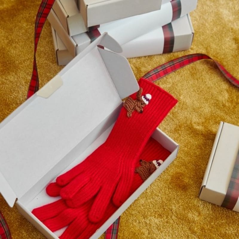 

И ВЫ Rike Аппликация Щенка Вязаные Перчатки (Красный/Меланжевый серый) Melange gray